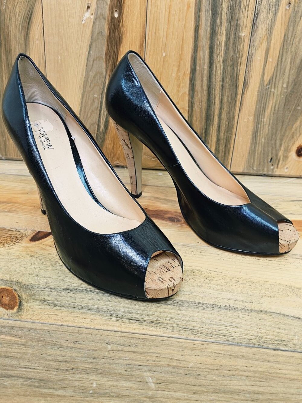 Preview International Sleek Black Platform Peep Toe Heels Size 11